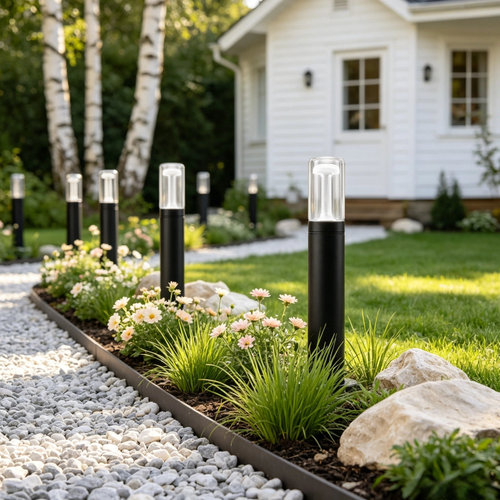 ZMH Lampada da Giardino Esterna a Palo 10W Nero H.40cm 3000K Vetro per Viali Camino