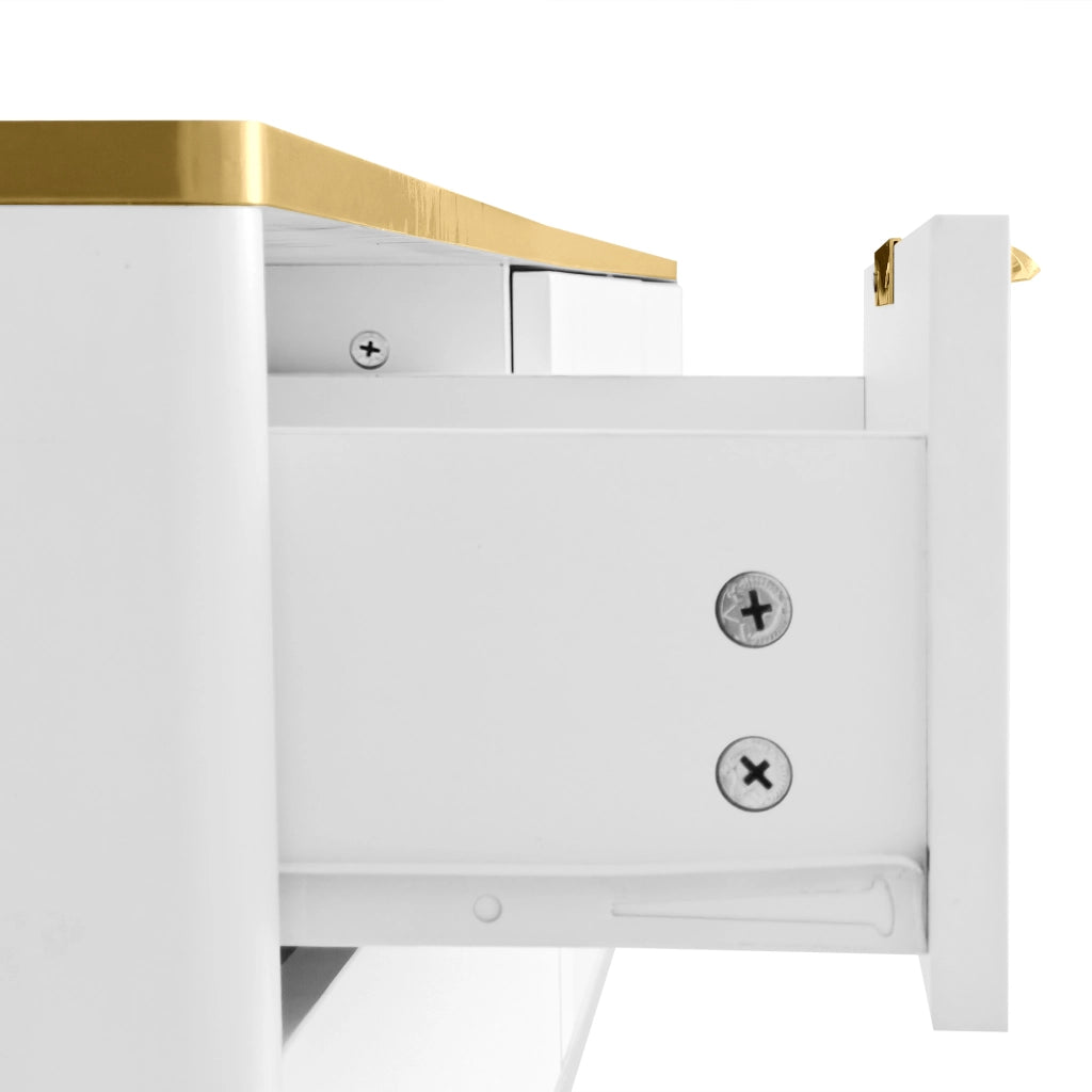 Mobile porta TV con 2 cassetti e 2 vani a giorno in MDF e pannello truciolare bianco e oro 170 × 37 × 45 cm