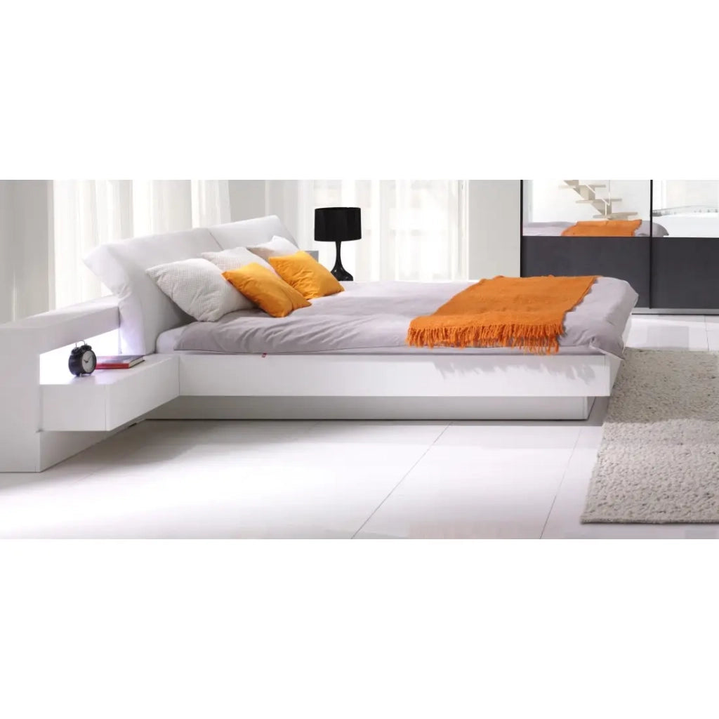 Letto contenitore RENATO 180x200 cm colore bianco con doghe e comodini con LED – 291 x 90 x 236 cm