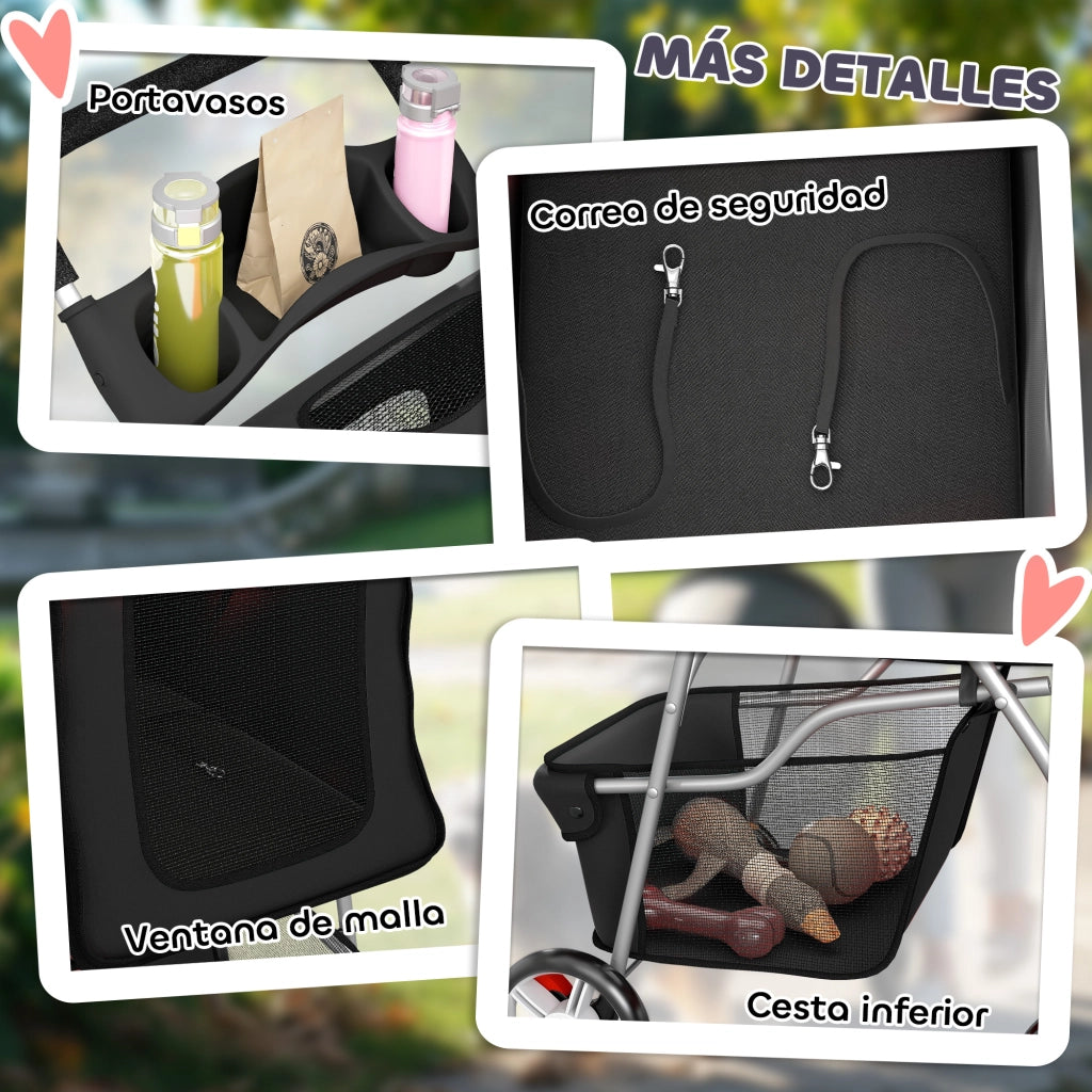 Carrello Portaciotola per Cani con Cestino ¨C Zephmum ¨C Nero 77x44x102 cm