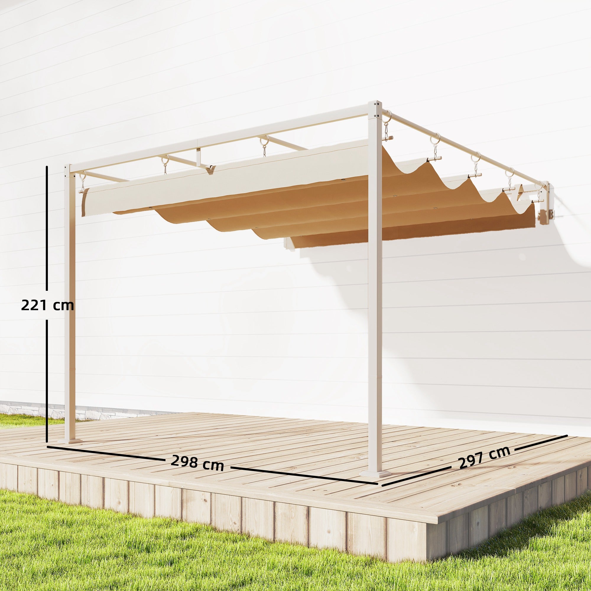 Pergola Addossata 3x3 m con Tetto Retrattile Scorrevole UV30+ e Fori di Drenaggio Beige
