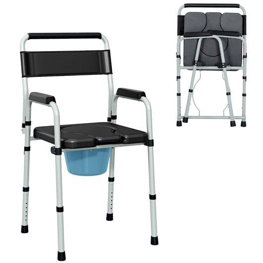 Sedia WC per Anziani e Disabili 52,5x46x81,5-97 cm Pieghevole e Regolabile in Acciaio e Pelle PU Nero