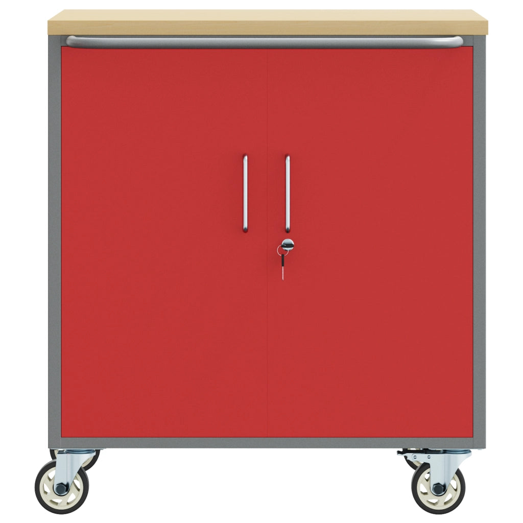 Mobile per Attrezzi con Ruote e Porte Rosse e Grigie Bloccabili 75x45x85 cm Acciaio