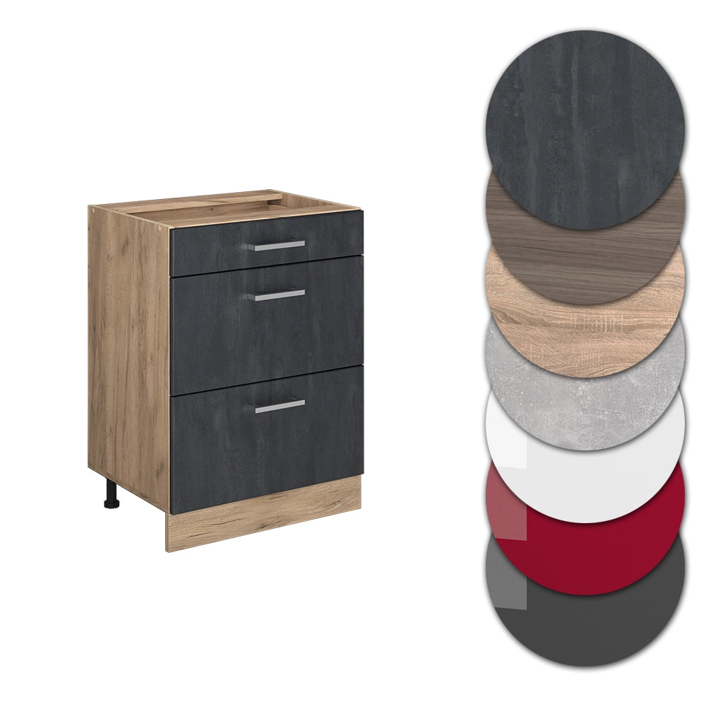 Vicco Mobiletto base per cucina Calcestruzzo nero 60 cm PL Rovere