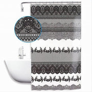 Trade Shop - Tenda Doccia Antimuffa Impermeabile 180x200 Cm Con Anelli Bagno Pizzo Nero 59521 -