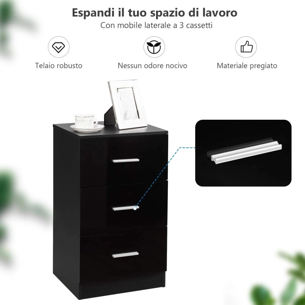 Set di 2 Schedari Portadocumenti con 3 Cassetti, Armadietto Ufficio Cassetiere per Documenti, Legno (2)