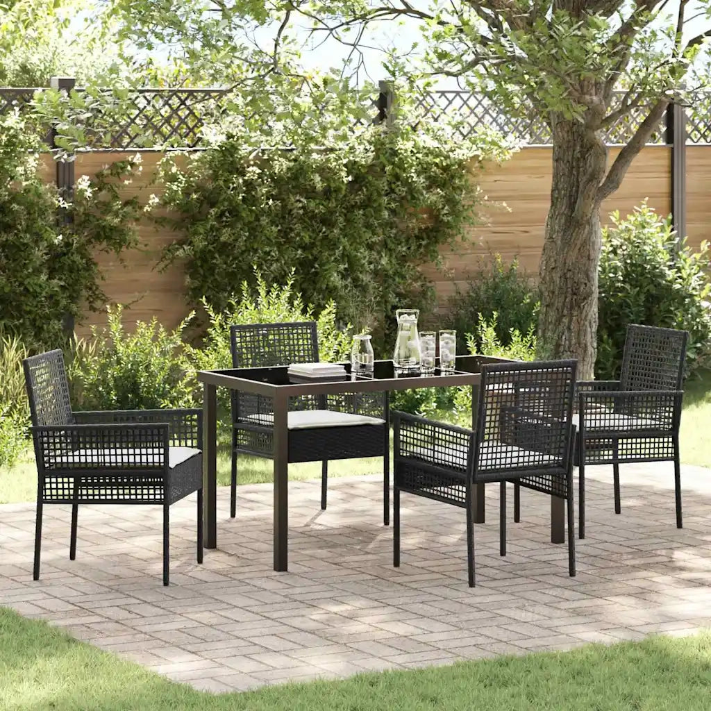 Set da Pranzo per Giardino con cuscino 5 pcs Nero polyrattan