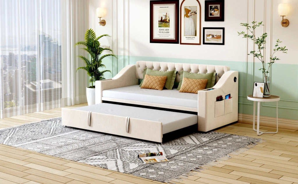 letto poltrona imbottito velluto beige 98.5 x 215 cm