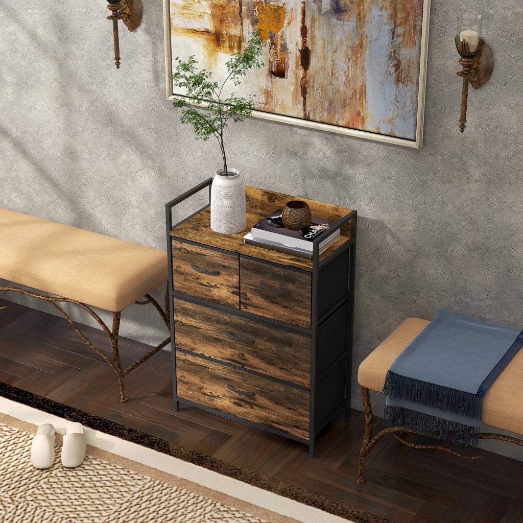Cassettiera 4 cassetti tessuto ¨C Xylo ¨C design industriale metallo acciaio nero marrone 60x29x85cm