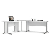Scrivania Tanya, Scrittoio multiuso, Tavolo per ufficio porta PC, Piano di lavoro, 230x200 h75 cm, Bianco e Grigio