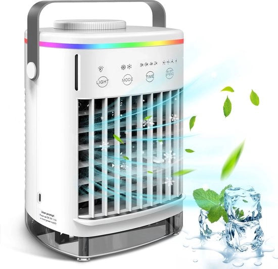 Mini Ventilatore - Raffreddatore d'aria con acqua - Condizionatore d'aria senza condotto di scarico - Piccolo condizionatore d'aria con illuminazione a LED - Bianco