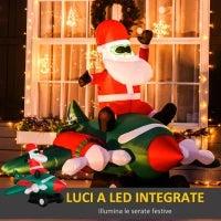 Babbo Natale Gonfiabile su Aereo 160cm con Luci LED Integrate, Decorazione Natalizia da Esterno