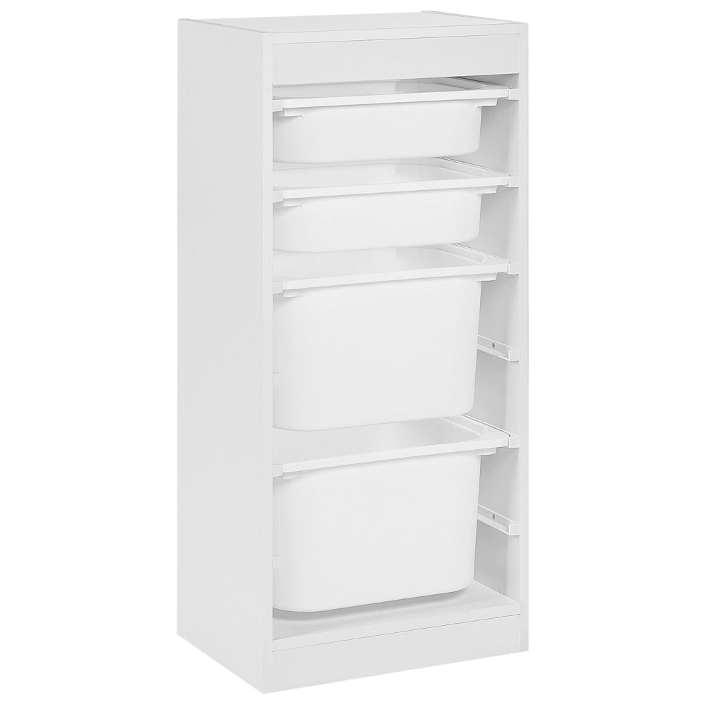 Scaffale a muro unico con 4 cassetti Scatole Camera dei bambini Particle Board Plastica Bianco