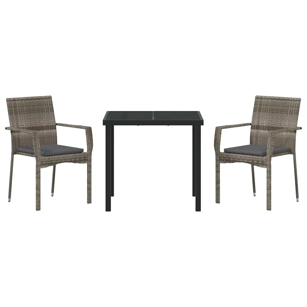 Set da Pranzo per Giardino con cuscino 3 pcs Grigio polyrattan 3380092