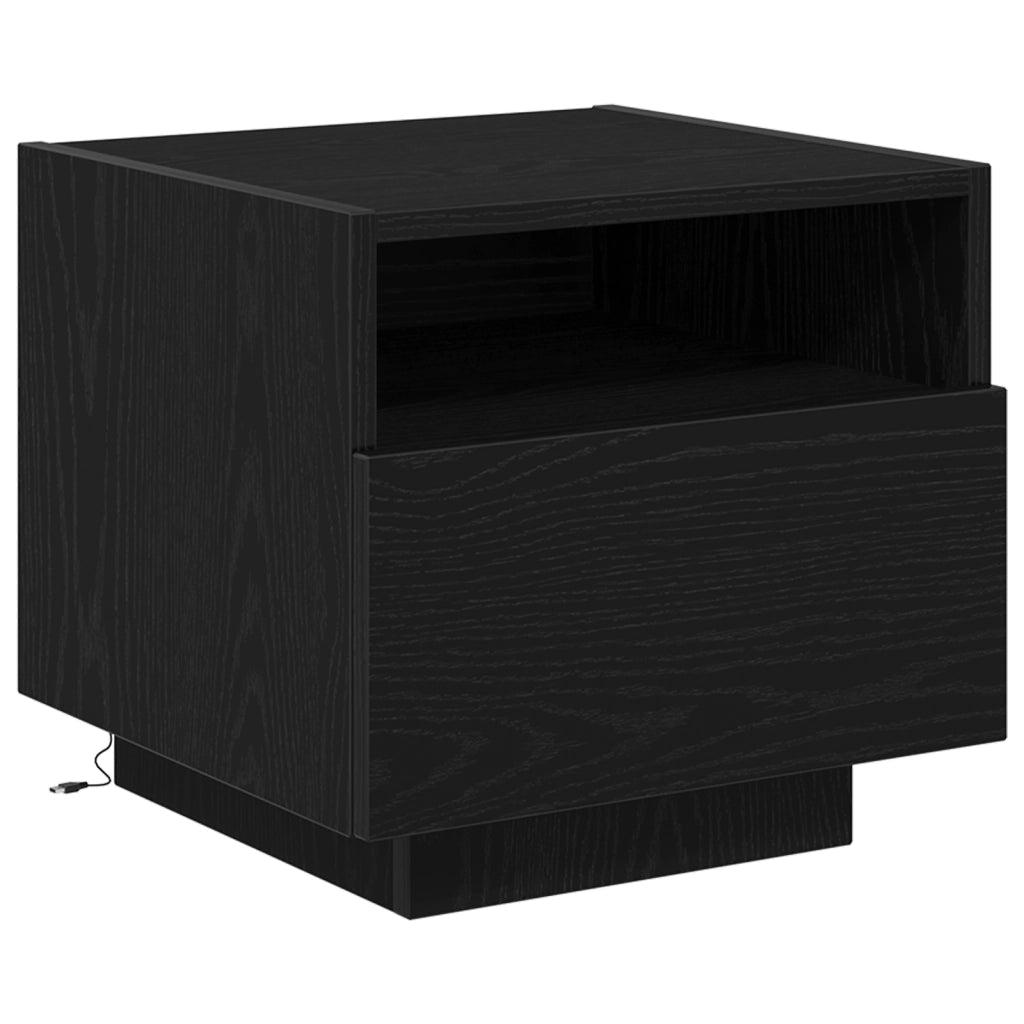 Comodino  con luci LED Nero Rovere 40x39x37 cm