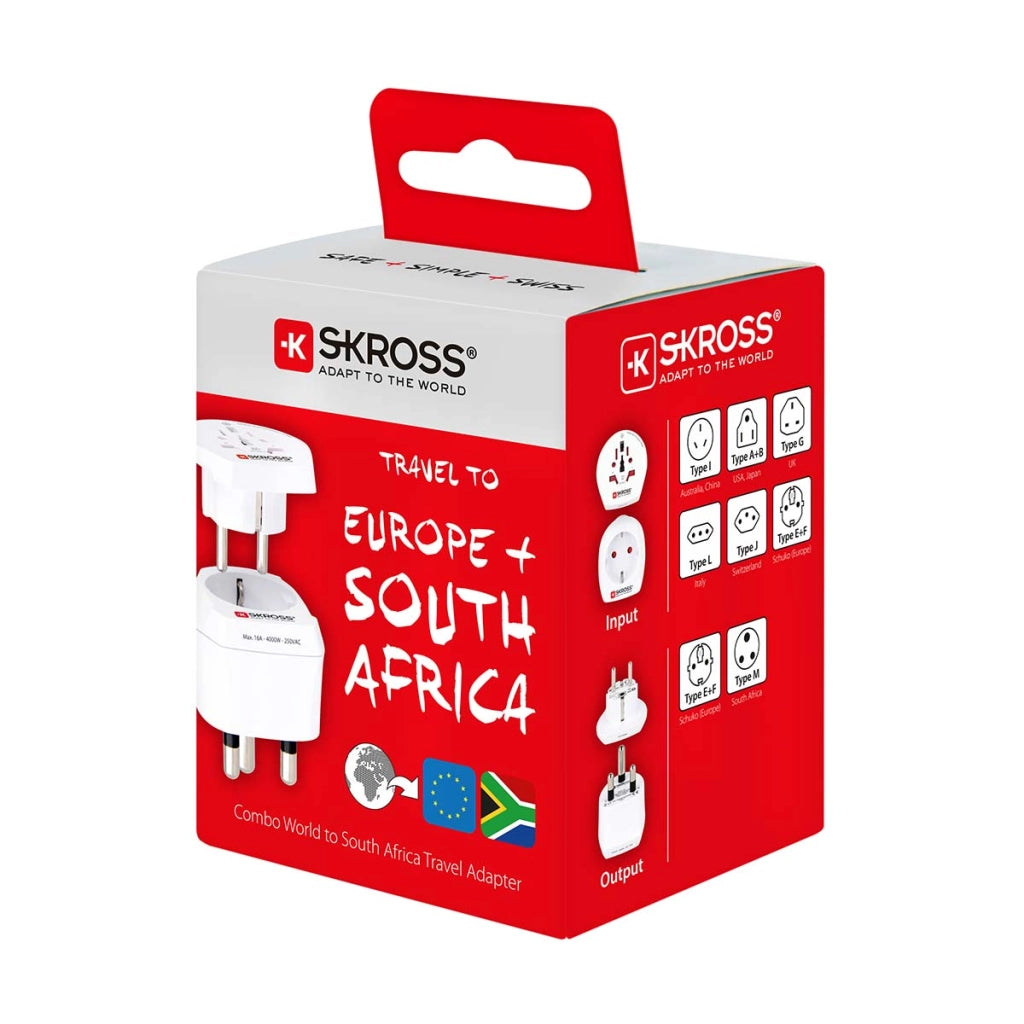 Adattatore universale da viaggio 2 in 1 per Europa e Sudafrica 16A Bianco Skross