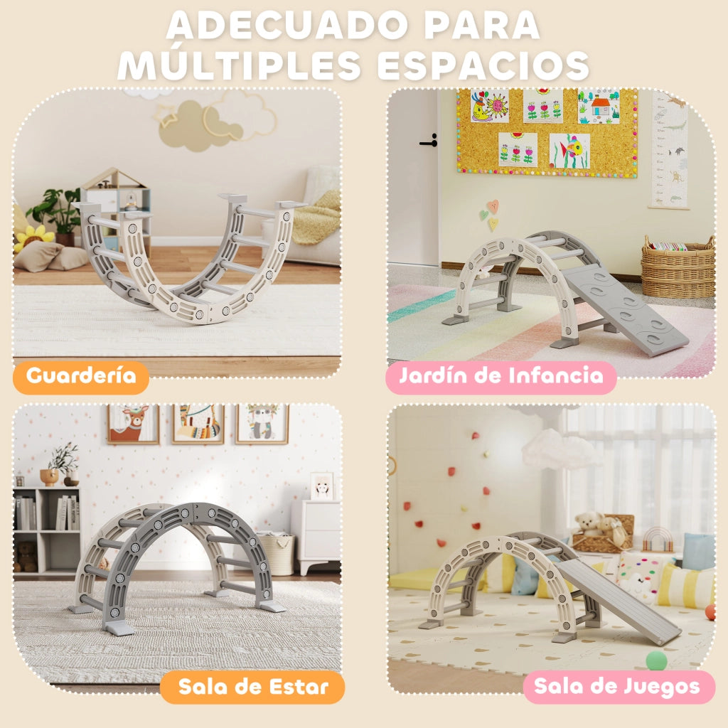 Letto a Soppalco per Bambini con Scivolo e Scala ¨C Zephmum ¨C Grigio e Bianco 164x70x57 cm