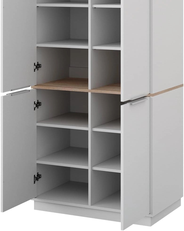 Scaffale per file Betti, Bianco/Sonoma, 82 x 179 cm con 6 ripiani, per la conservazione di abiti e combinabile con mobili della stessa serie