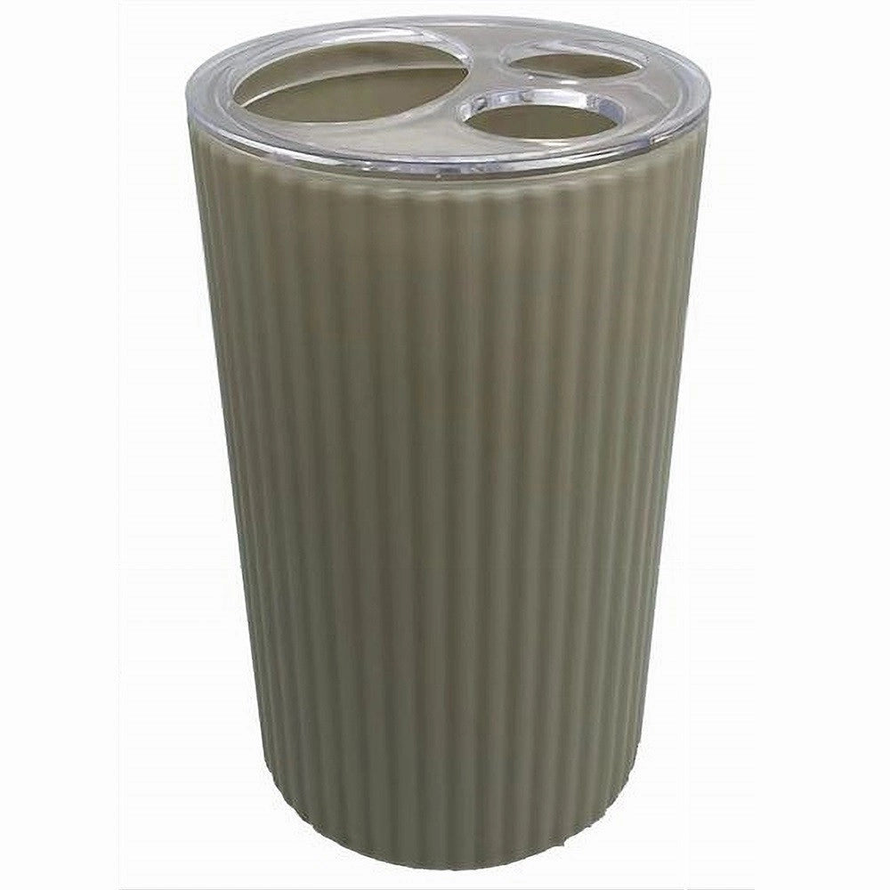 Trade Shop - Porta Spazzolini Bicchiere Accessorio Per Arredo Bagno Beige Rigato 3 Fori 79166 -