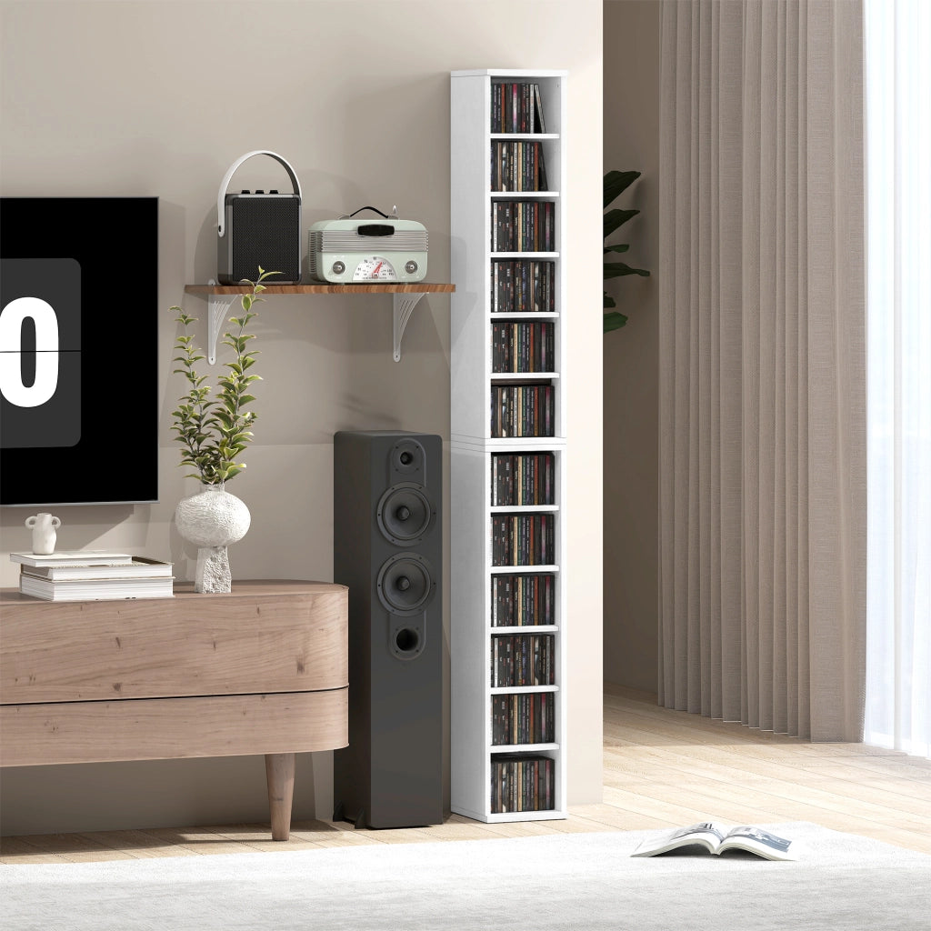 Armadio colonne per CD e DVD ¨C zephmum ¨C 12 ripiani, bianco, 21x22.5x88.5 cm