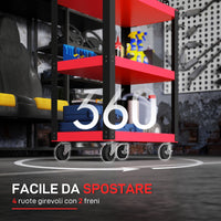 Carrello Porta Attrezzi a 3 Ripiani 70,5x35x82,5 cm in Metallo e PP Rosso e Nero