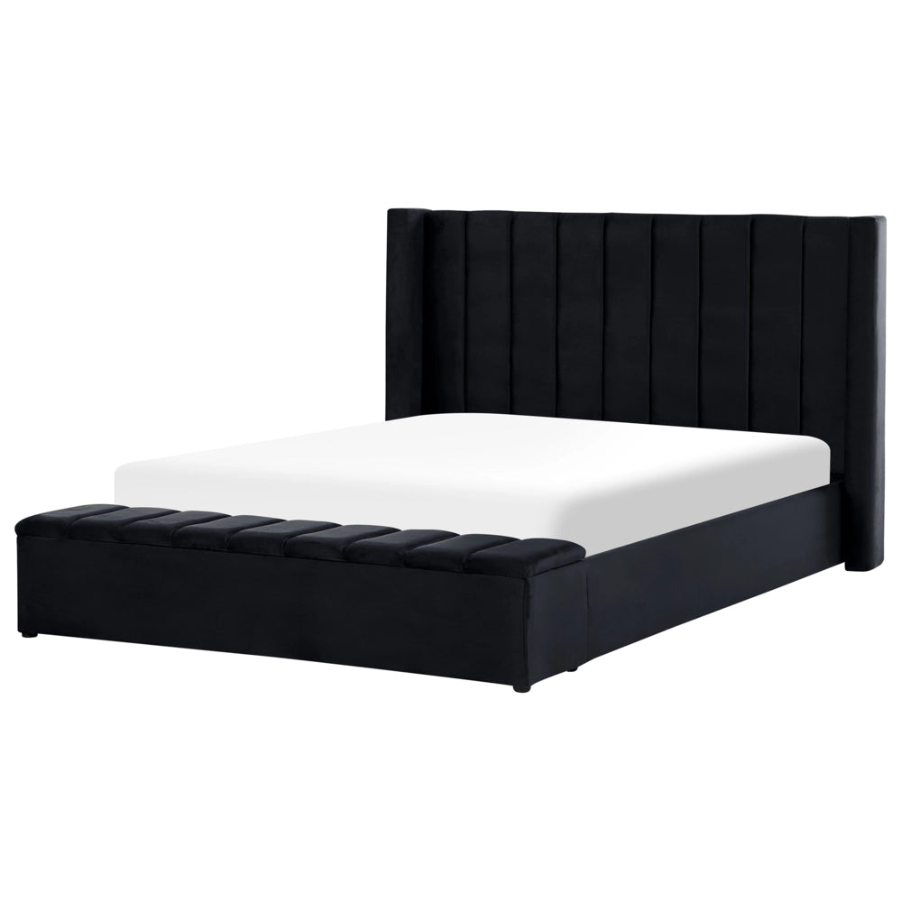 Letto matrimoniale ad acqua in velluto nero con cassapanca 180 x 200 cm moderno glam morbido materasso camera da letto