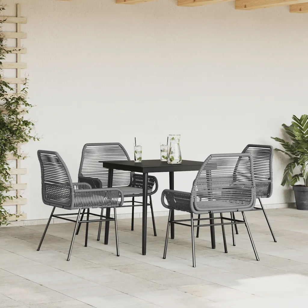 Set da Pranzo da Giardino 5 pz | Set Salotto da Giardino con Cuscini Polyrattan Vetro