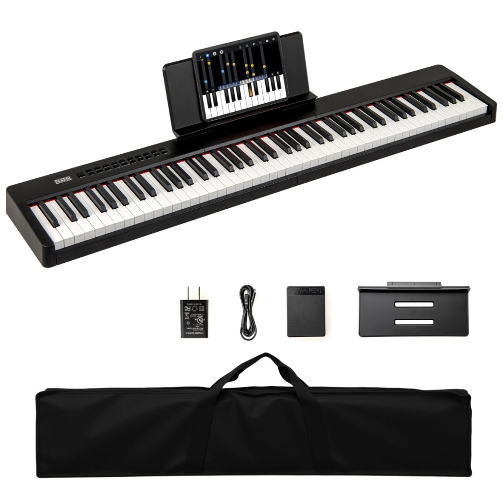 Tastiera elettrica portatile a grandezza naturale con MIDI pedale sustain, Tastiera per pianoforte a 88 tasti Nero-Tastiere elettriche
