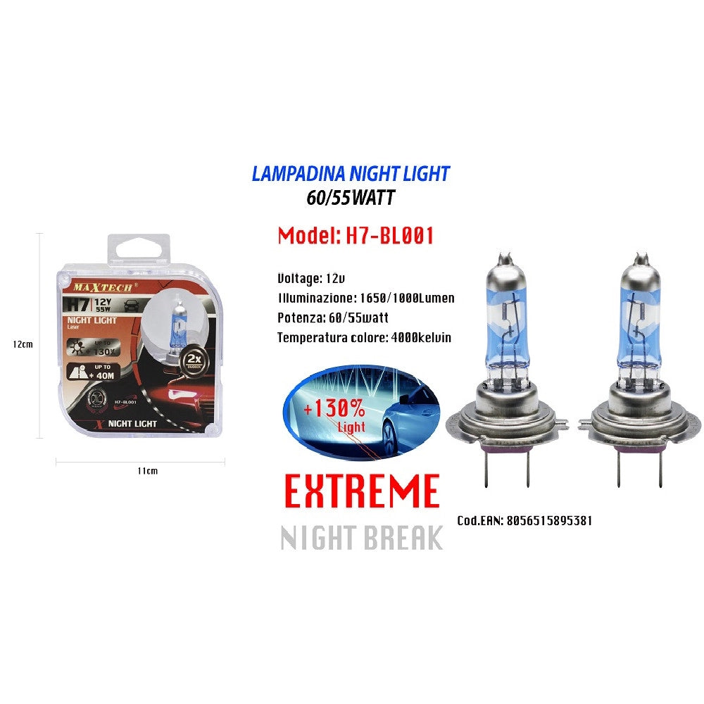 Trade Shop - Lampadina Per Auto Luce Notturna H7 12v 60/55 Watt Luce Fredda Maxtech H7-bl001 -