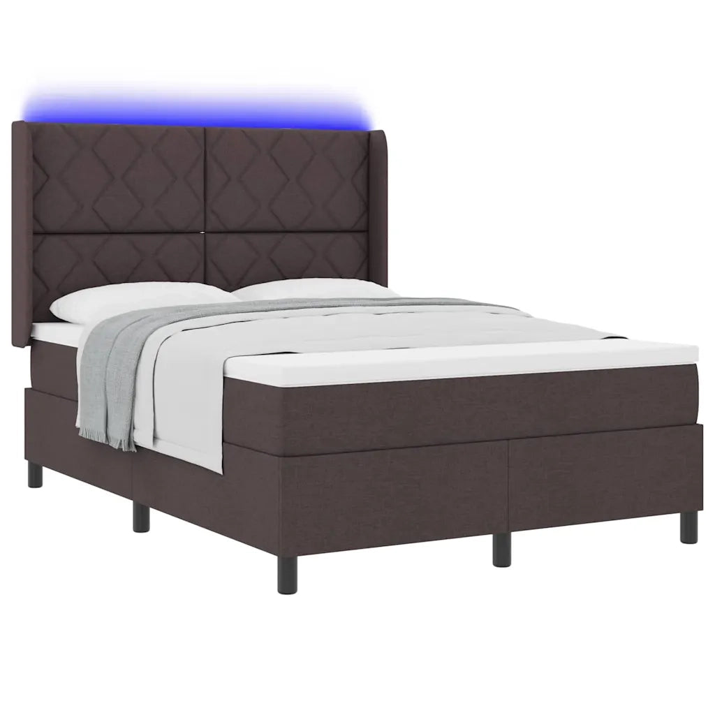 Letto a Sorgente LED Marrone Scuro 160 x 200 cm Tessuto 3343577