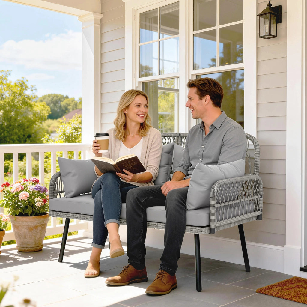 Divano da giardino 2 posti con cuscini e braccioli ¨C zephmum ¨C grigio scuro in polyrattan