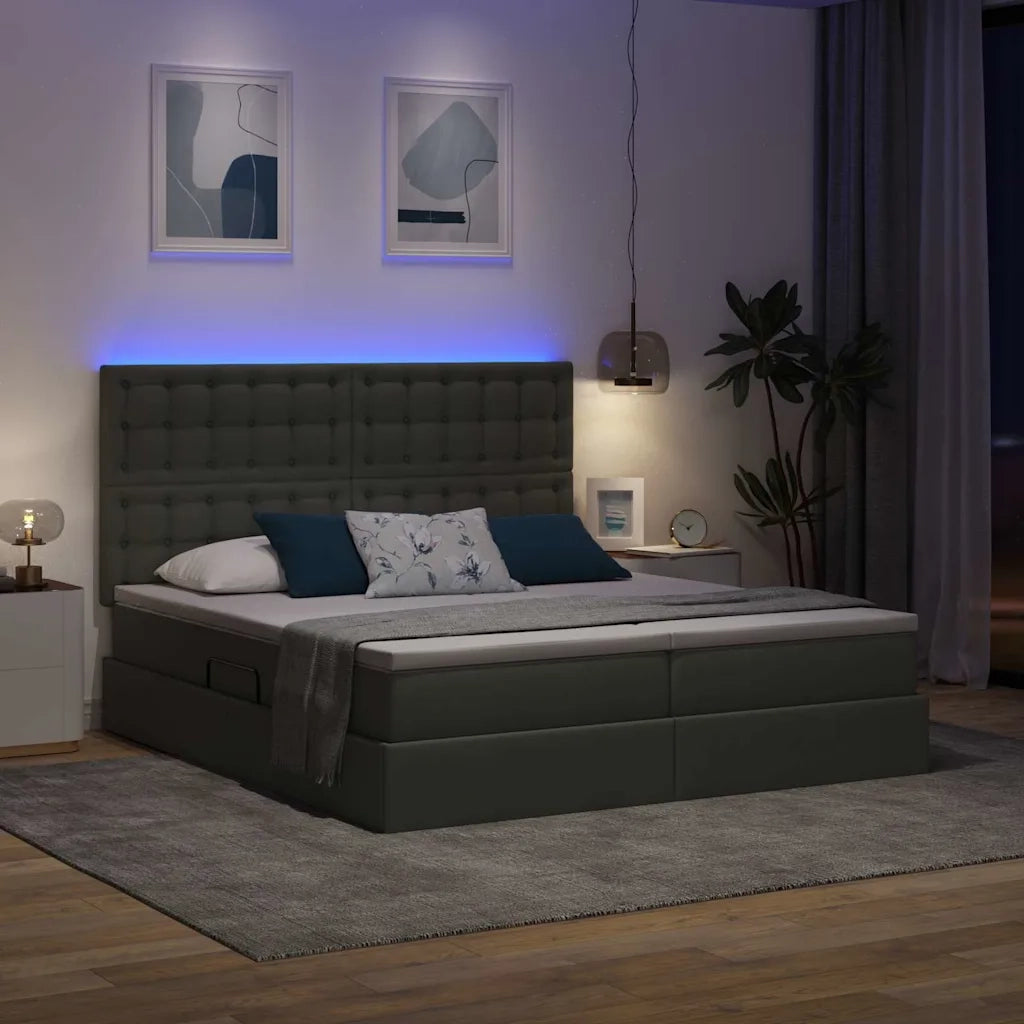 Letto con contenitore LED e materasso Grigio Scuro 180 x 200 cm
