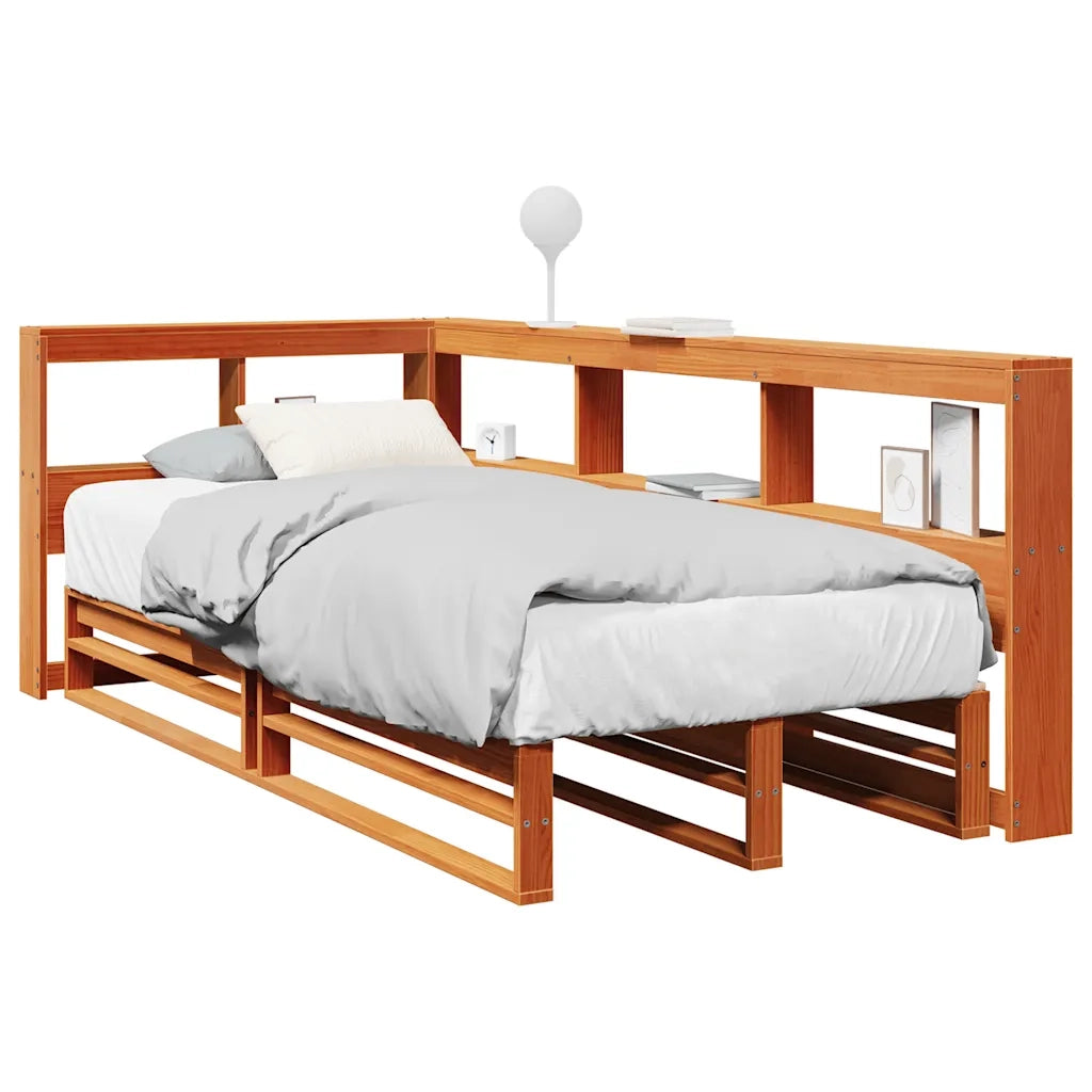 Letto Libreria senza Materasso-Struttura Letto con contenitore Marrone Cera 90x200 cm in Pino 928659