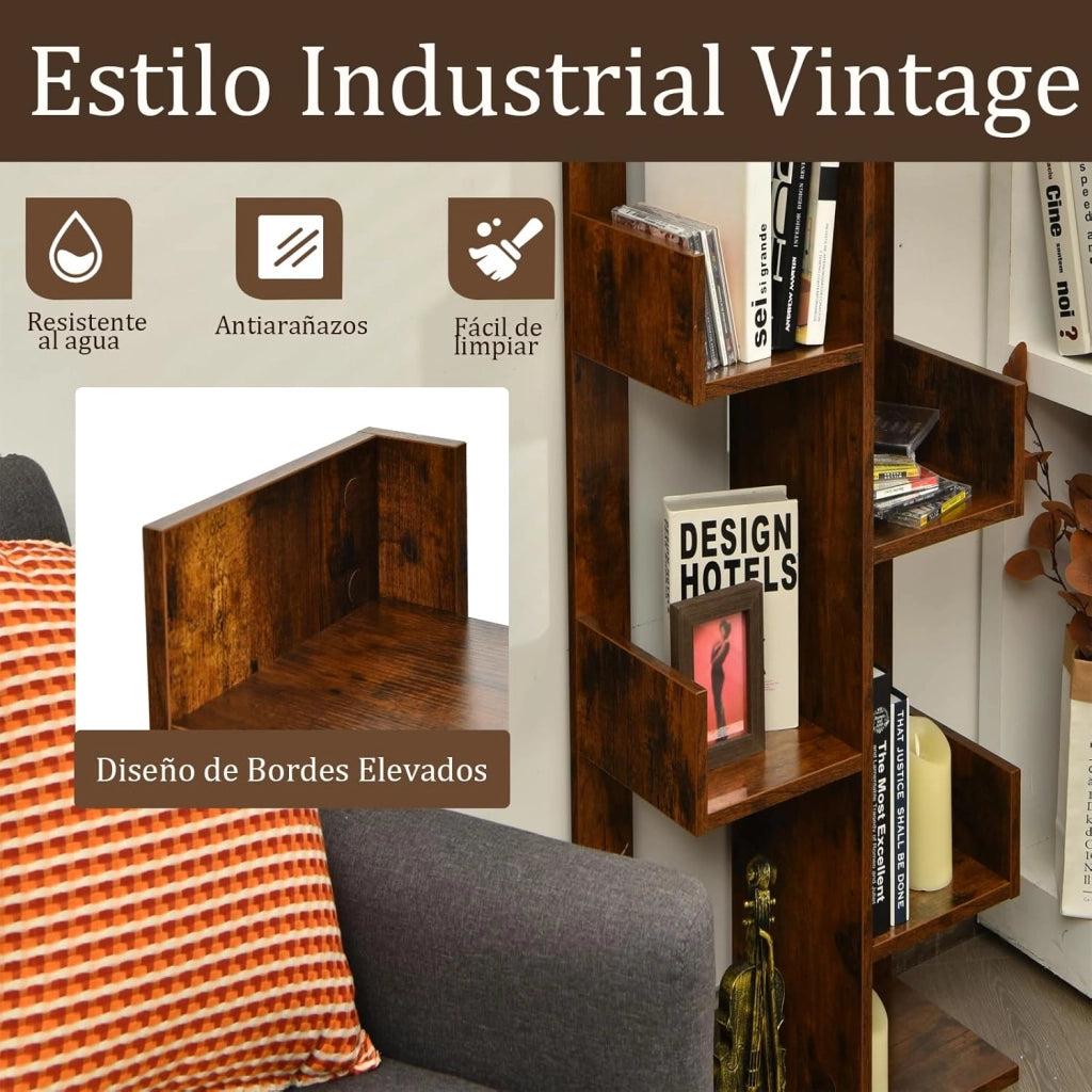 Libreria a 8 livelli 50 x 25 x 145 cm, mobile portaoggetti a forma di albero su piede, dispositivo antiribaltamento, carico totale 80 kg, per soggiorno, ufficio, camera da letto (marrone)