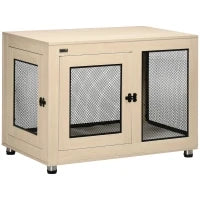 Gabbia per Cani dal Design Moderno, Bloccabile, 2 Porte, 94 cm x 60 cm x 71.5 cm, Rovere e Nero