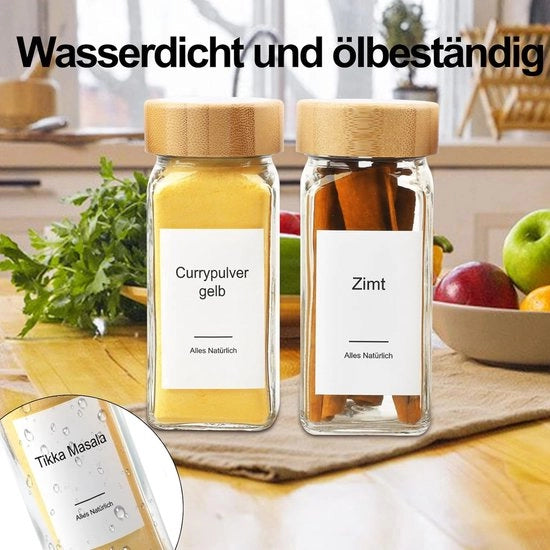 24 contenitori quadrati di vetro per erbe - 113 gram - set di 398 etichette - 120 ml - set di macinatore di erbe - ciotola in silicone - spazzola e pennarello - coperchio in bambù - contenitori per erbe da cucina
