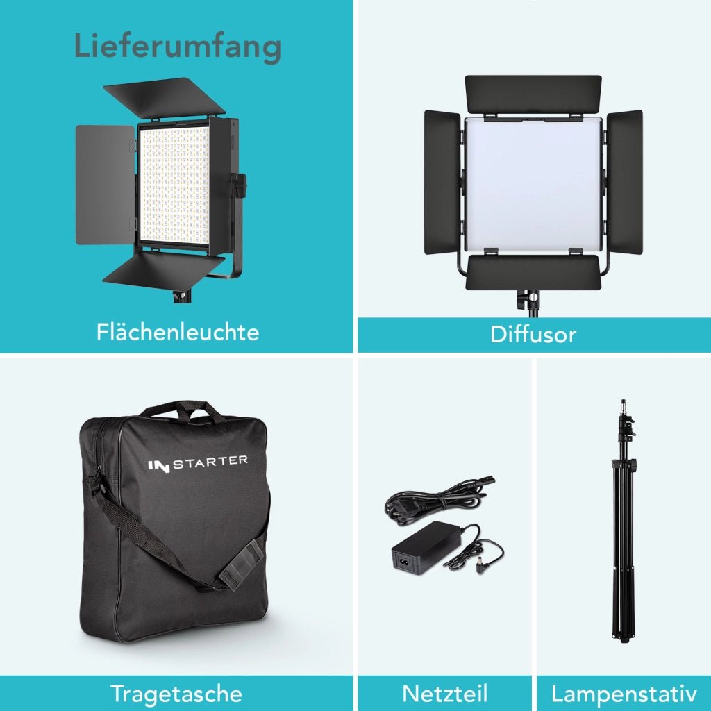 Instarter LED Luce video a con treppiede e controllo tramite app per vlogger e influencer I Potente 50 W come luce streaming e luce fotografica dimmerabile I Ruotabile a 360° I Luce calda e fredda