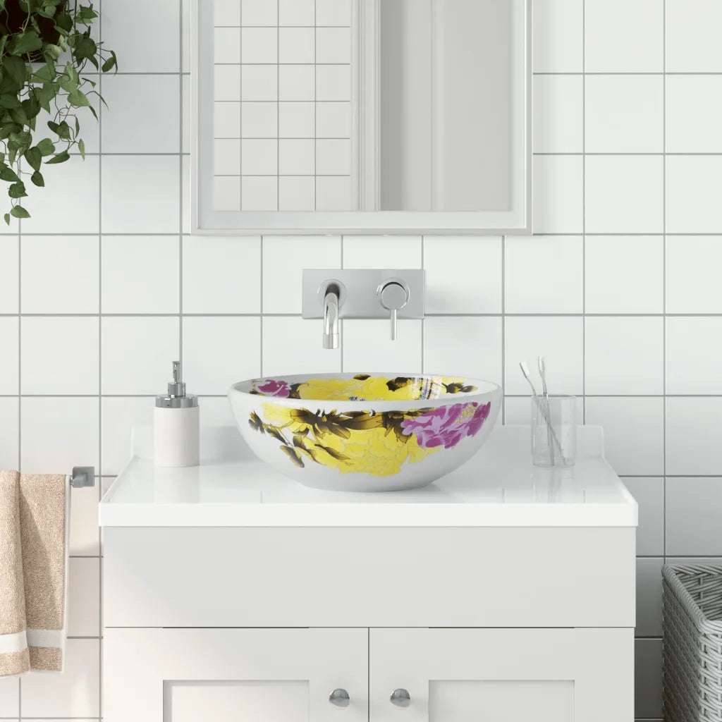 Lavabo da Appoggio Multicolore Rotondo Φ41x14 cm Ceramica 155054