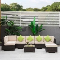 Mobili da Giardino in Rattan e Alluminio Set 8 Pezzi, Salotto da Giardino Componibile con Divani e Tavolino da Esterno