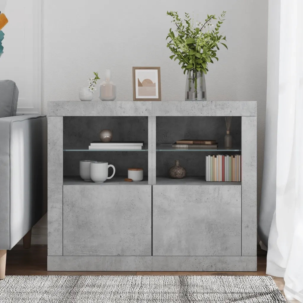 Armadietti con Luci LED 2pz Grigio Cemento in Legno Multistrato 836637