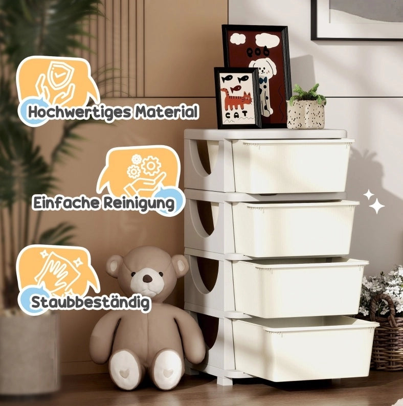 Mobile contenitore per bambini con 4 cassetti crema