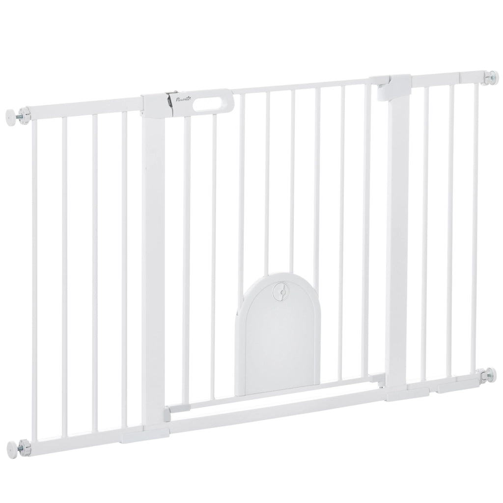 Barriera estensibile a forbice con doppio sistema di bloccaggio e porta pedonale in ABS bianco 131 × 76 cm