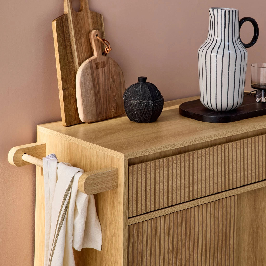 Carrello da cucina in legno decorato con 1 cassetto, 80cm, marrone