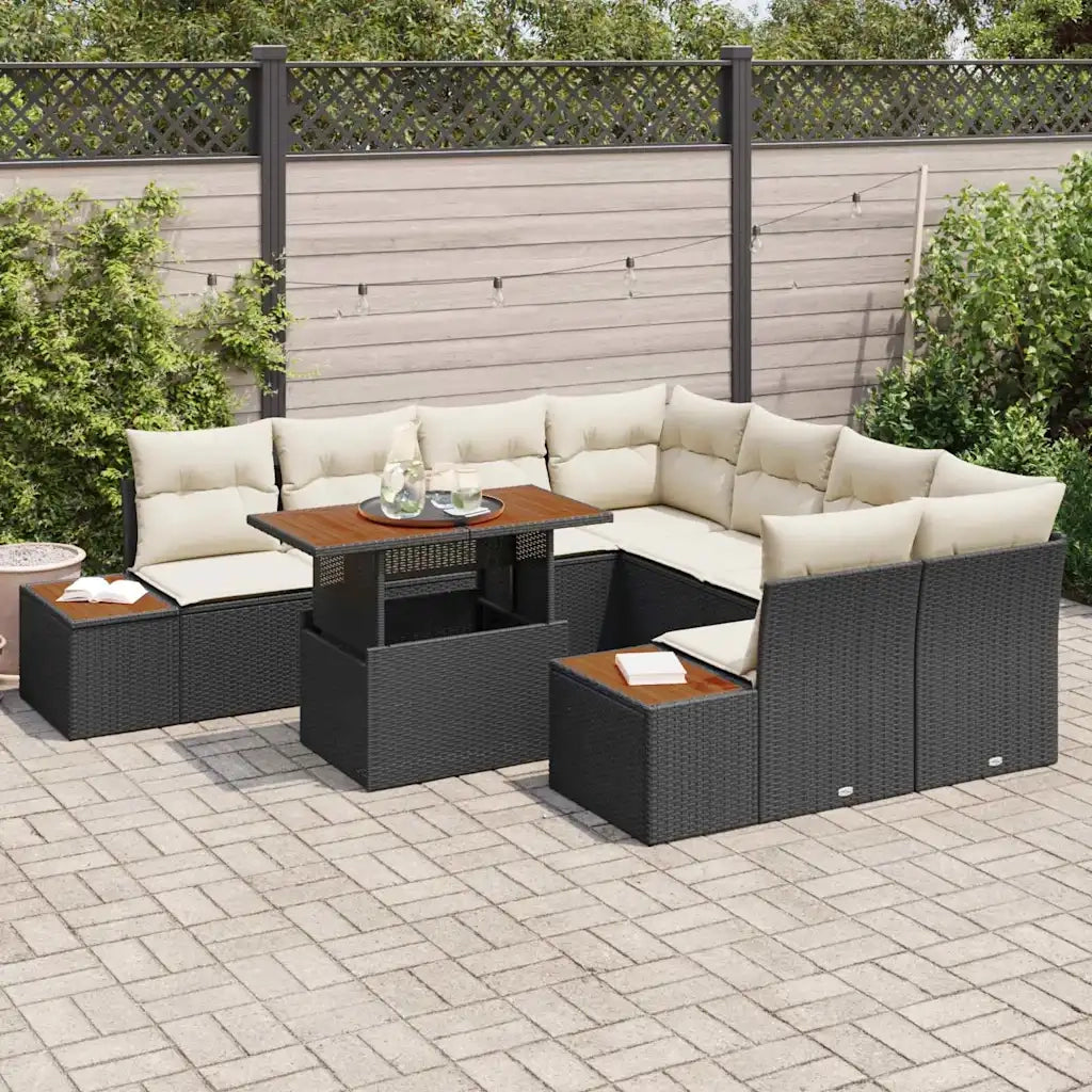 Set da Pranzo per Giardino con cuscino 9 pcs Nero e Beige