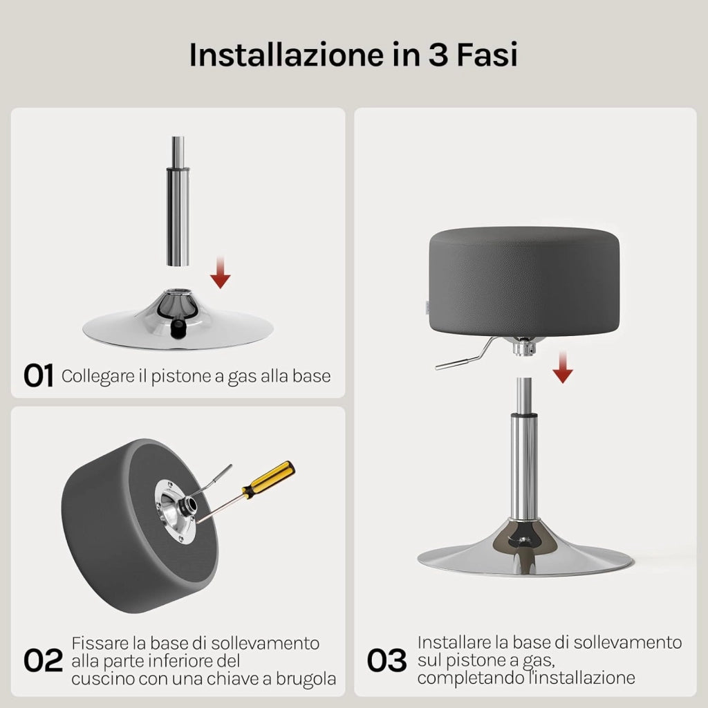 Sgabelli da Trucco Set di 2, Sgabello Rotondo Girevole Regolabile in Altezza, Sgabello Imbottito per Toeletta, Sedia da Cucina in Pelle Sintetica, Altezza Seduta 54-69 cm, Grigio, BH14gr-2