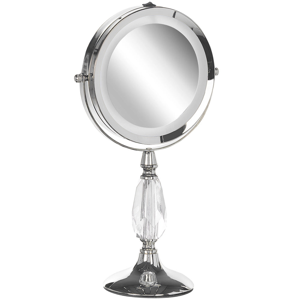 Specchio da tavolo double face per trucco a LED metallo argento ø 18 cm 1x / 5x