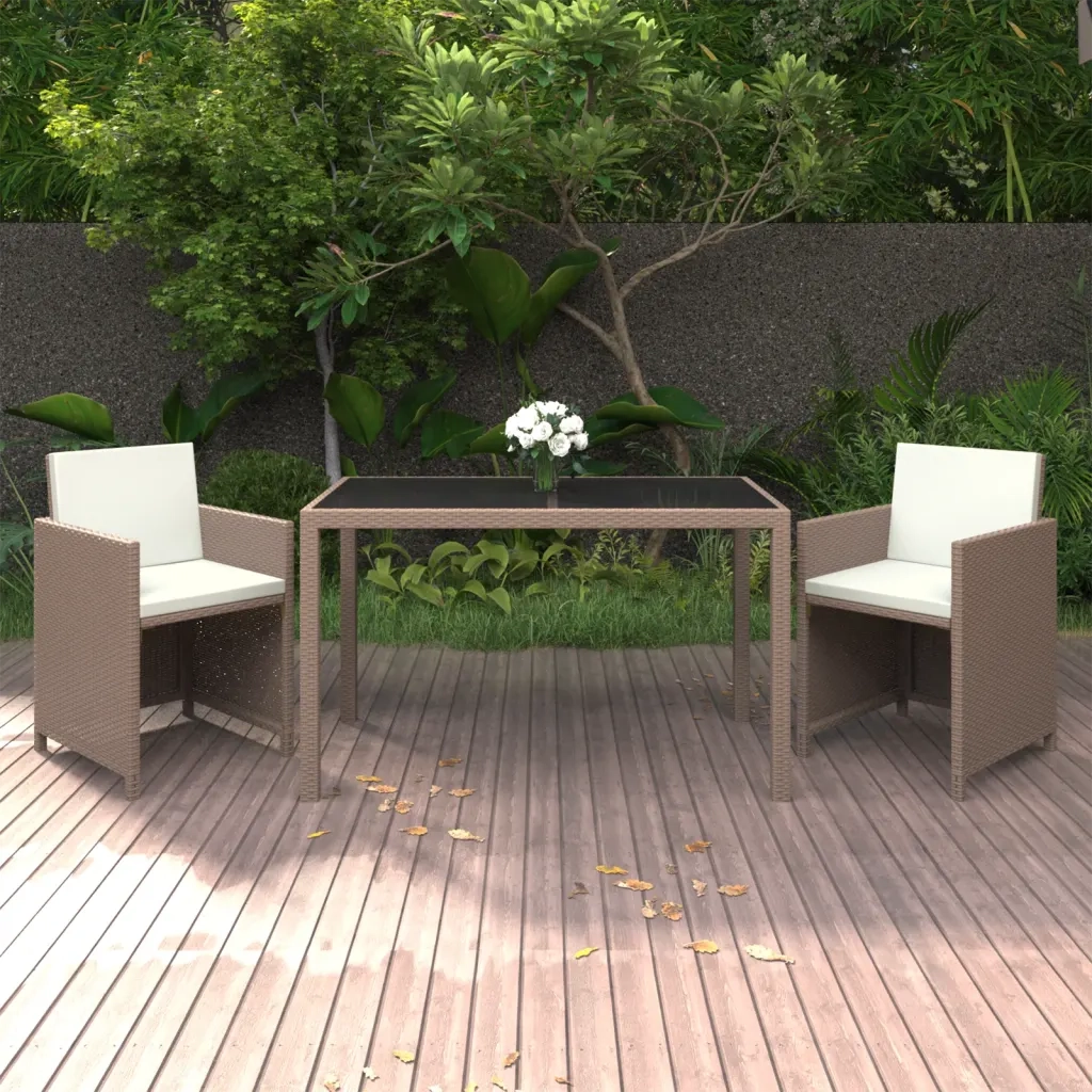 Set da Pranzo da Giardino 3 pz con Cuscini in Polyrattan Beige cod mxl 34661