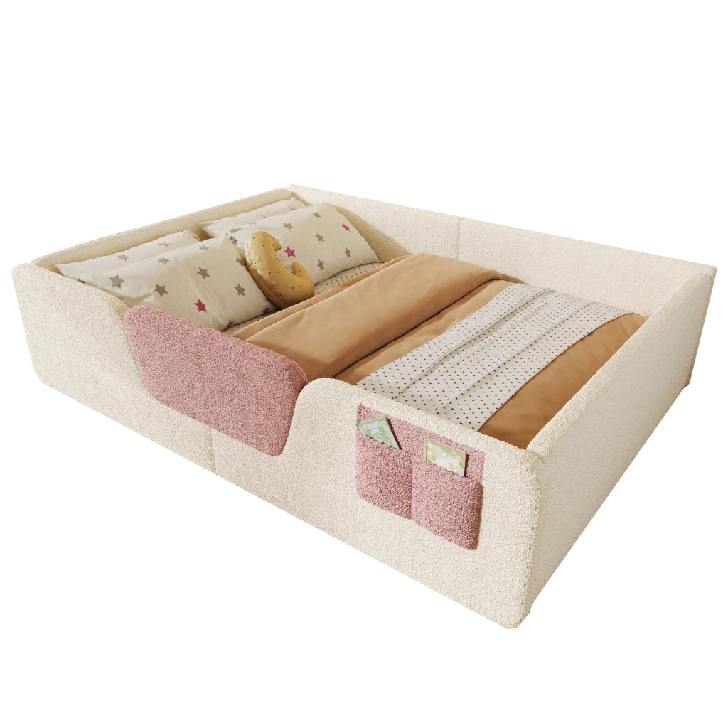 Letto imbottito con sponda 140x190 cm velluto beige