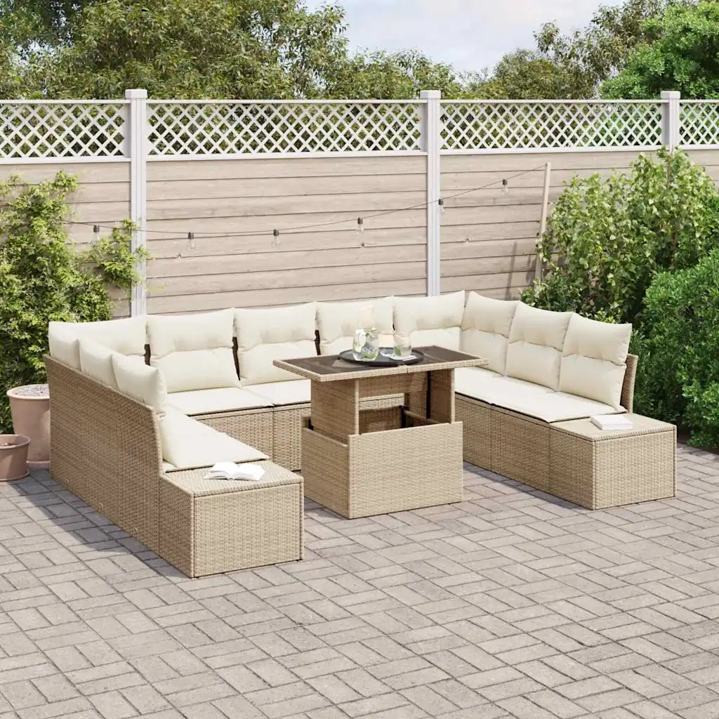 Set Divano da Giardino 10 pcs Beige e Crema polyrattan