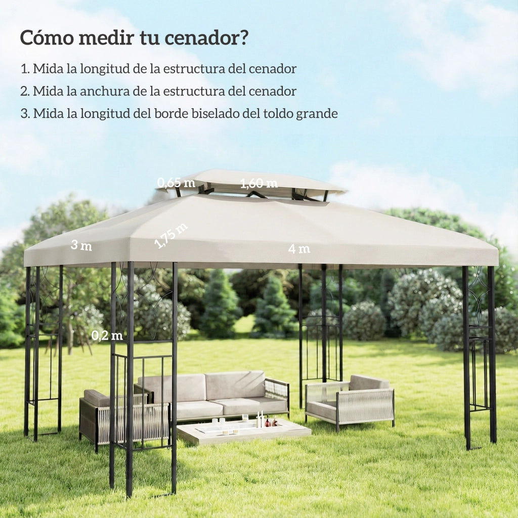 Toldo 4x3 m ¨C zephmum ¨C Crema, Tessuto, Doppio Tetto, Drenaggio, UV